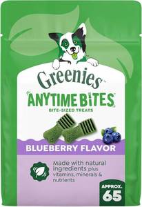 lot 7185 image: Greenies Anytime Bites Dog Treats, Blueberry Flavor, Dog Training Treats, 10.3 oz. Bag BB 42024