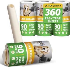 lot 7203 image: Lint Roller 2-in-1 Rotatable Handle Pet Hair Remover for Laundry Dog Hair, Cat Hair, Animal Fur, Fuzz Extra Sticky Roller for Couch, Clothes, Furniture and Carpet (4 Pack)