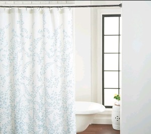 lot 7225 image: 2 PC Home Reflections Blue Floral Shower Curtain & Liner 72 W x 72 H New