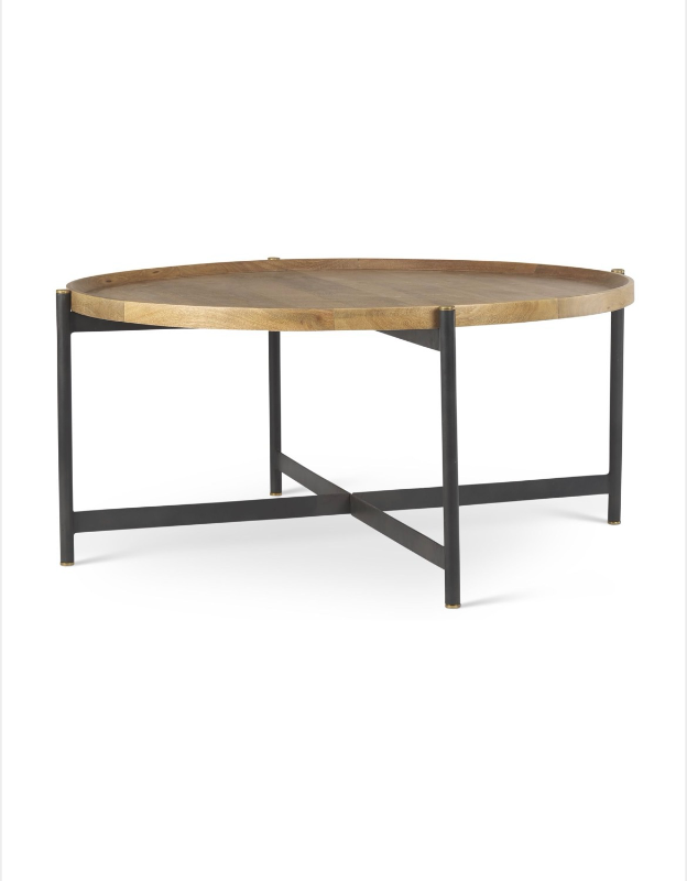 lot 5112012 image: Mercana Marquisa Medium Brown Wood wBlack Metal Large Coffee Table 70062 19 H x 42 W x 42 D - Retail $1,217