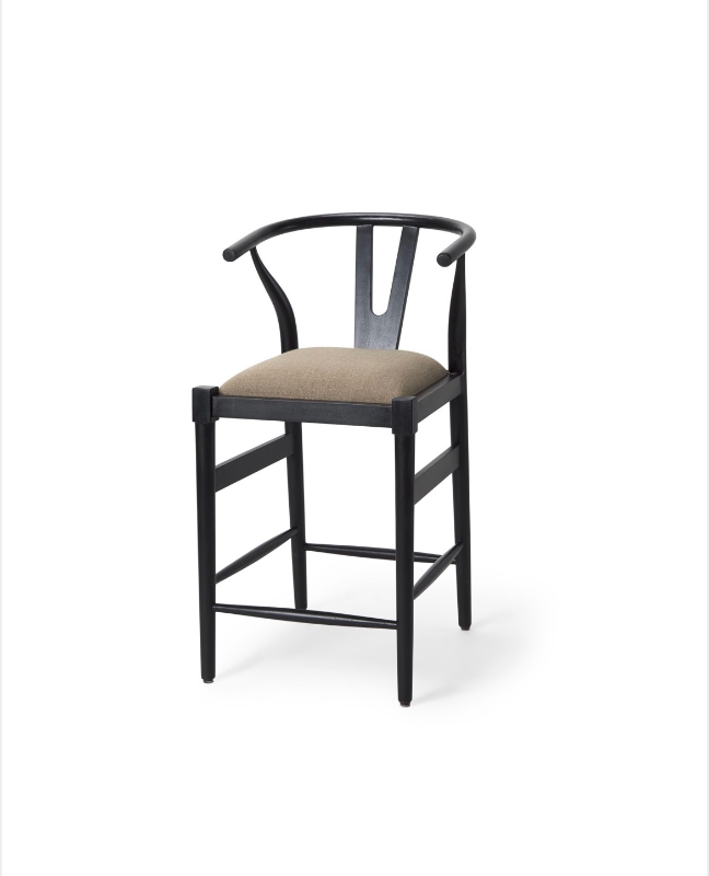lot 5112072 image: Mercana Trixie Black Wood Frame w Gray Upholstered Seat Counter Stool 70193 37.5 H x 20.5 W x 23.5 D - Retail $1,340