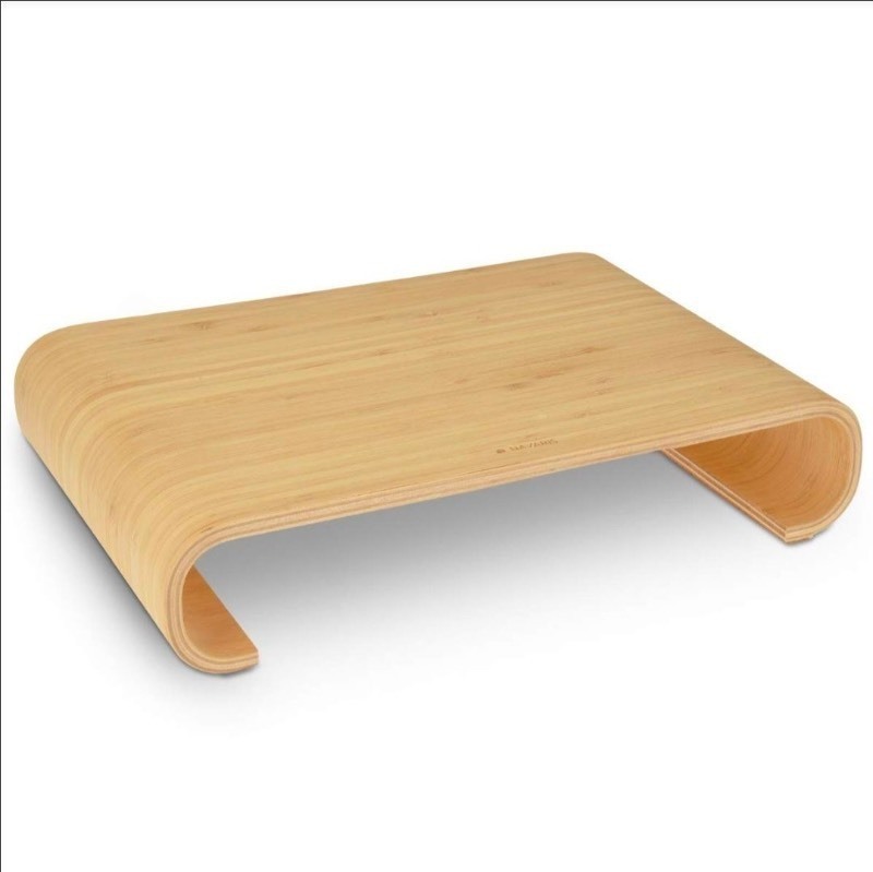 lot 3565181 image: Navaris Wood Monitor Stand Riser - Computer Desk Organizer Desktop Dock Wooden Mount Display for PC TV Screen Notebook Laptop - Bamboo - Retail $58