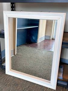lot 115 image: Franklin Wall Mirror 19x23 White Wood Frame