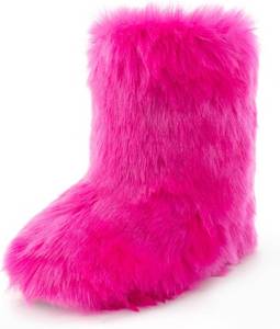 lot 401477 image: IXU Womens Faux Fur Boot Furry Fluffy Round Toe Suede Snow Winter Women Boots Comfy Plush Warm Short Outdoor Indoor Flat Shoes Mid-Calf Boots