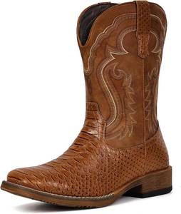 lot 401482 image: IUV Cowboy Boots for Men Faux Snake Skin Embroidered Western Boots Slip Resistant Square Toe Pull on Mid Calf Cowboy Boot