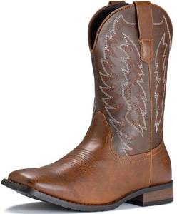 lot 401489 image: IUV Cowboy Boots For Men Wide Foot Square Toe Western Boots with Classic Embroidered Durable Slip on Boots