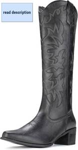 lot 401484 image: IUV Cowboy Boots For Women Knee High Western Cowgirl Boots Snip Toe Side Zipper Chunky Heel