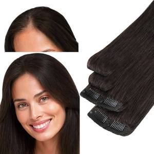lot 191737 image: GOO GOO Scalp Hair Fill Ins, Clip in Hair Extensions, Human Hair Pieces for Women With Thinning Hair, #2 Dark Brown, 20inch 39g 4Pcs
