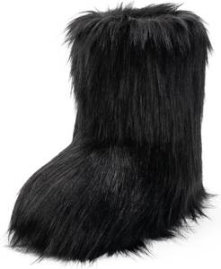 lot 191744 image: IXU Womens Faux Fur Boot Furry Fluffy Round Toe Suede Snow Winter Women Boots Comfy Plush Warm Short Outdoor Indoor Flat Shoes Mid-Calf Boots