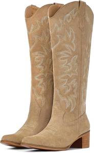 lot 191749 image: IUV Cowboy Boots For Women Knee High Western Cowgirl Boots Snip Toe Side Zipper Chunky Heel