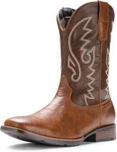 lot 391693 image: IUV Cowboy Boots For Men with Wide Square Toe Western Retro Boot Durable Classic Fashionable Embroidered Pull On Slip Resistant Boots
