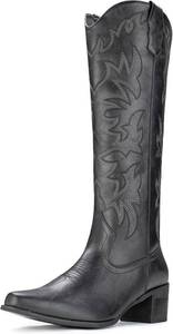 lot 391738 image: IUV Cowboy Boots For Women Knee High Western Cowgirl Boots Snip Toe Side Zipper Chunky Heel