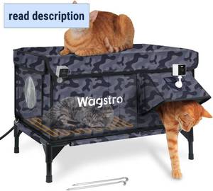 lot 491940 image: Retails for $200 Heated Cat House for Outside with Smart Pet Camera, Highly Elevated with Escape Door, Insulated Waterproof Outdoor Cat House Shelter for Feral Stray Barn Cat (Camo Black, 25.6x16.5x18.5)