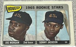 lot 130 image: 1965 Topps Baseball Card #16 - Houston Rookie Stars Joe Morgan & Sonny Jackson
