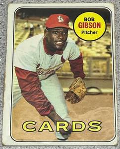 lot 143 image: 1969 Topps Baseball Card #200 - Bob Gibson St. Louis Cardinals
