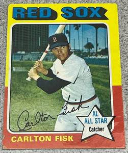 lot 199 image: 1975 Topps Baseball Card #80 - Carlton Fisk Boston Red Sox AL All Star Catcher