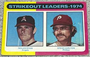 lot 205 image: 1975 Topps Baseball Card #312 - Strikeout Leaders Nolan Ryan & Steve Carlton