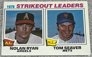 lot 224 image: 1977 Topps Baseball Card #6 - 1976 Strikeout Leaders Nolan Ryan & Tom Seaver