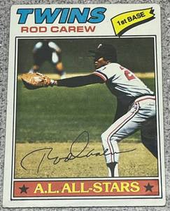 lot 228 image: 1977 Topps Baseball Card #120 - Rod Carew Minnesota Twins AL All-Star