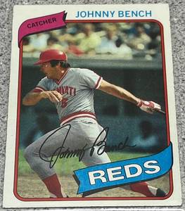 lot 293 image: 1980 Topps Baseball Card #100 - Johnny Bench Cincinnati Reds