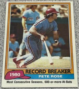 lot 299 image: 1981 Topps Baseball Card #205 - Pete Rose Record Breaker
