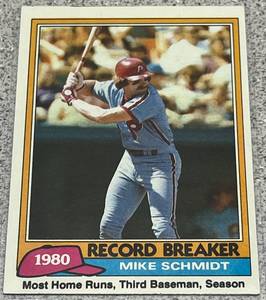 lot 300 image: 1981 Topps Baseball Card #206 - Mike Schmidt Record Breaker