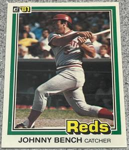 lot 351 image: 1981 Donruss Baseball Card #182 - Johnny Bench Cincinnati Reds