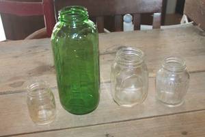lot 1386 image: Vtg. Green Glass Juice Bottle and More