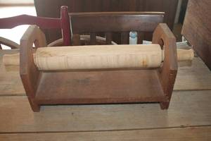 lot 1410 image: Vintage 16 Long Wood Rolling Pin wHolder