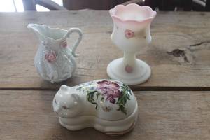 lot 1459 image: Vtg. Fenton Candle Holder and More