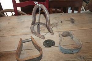 lot 1512 image: Vintage Stirrups, Belt Buckle and More