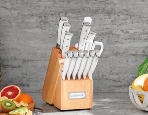 Cuisinart 15-Piece Knife Set with Block, High Carbon Stainless Steel, Forged Triple Rivet, White