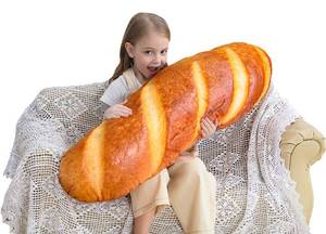 lot 9393 image: Wepop 40 in 3D Simulation Bread Shape Pillow Soft Lumbar Baguette Back Cushion Funny Food Plush Stuffed Toy - Retail $33