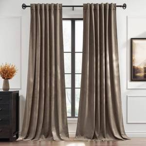 lot 9396 image: StangH Taupe Velvet Curtains 102 Inches Long for Dining Room, Extra Long Heavy Drapes, Soundproof Thermal Insulated Window Decor for High Windows, W52 x L102, 2 Panels - Retail $58