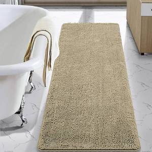 lot 9400 image: LOCHAS Luxury Bathroom Rug Shaggy Bath Mat 24 x 60 Inch, Washable Non Slip Bath Rugs for Bathroom Shower, Soft Plush Chenille Absorbent Carpets Mats, Beige - Retail $33