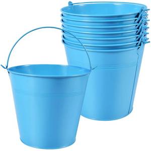 lot 9409 image: OBTANIM 7 Pack Blue Metal Buckets with Handle Galvanized Ice Pails for Plants, Succulents, Party Favors Organizing, Rustic Home Decor or Classrooms Pencil Storage (7.1 x 5.2 inch) - Retail $27