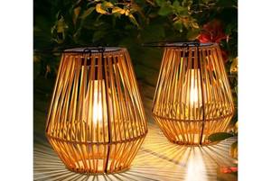 lot 9428 image: Rattan Solar Hanging Lanterns Set of 2 - Retail $25