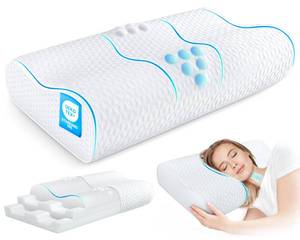 lot 9432 image: zibroges Cervical Neck Pillow for Pain Relief- Queen Size Adjustable Cooling Pillow for Sleeping, Memory Foam Pillows for Neck Shoulder, Ergonomic Contour Bed Pillow for Side, Stomach & Back Sleepers - Retail $39