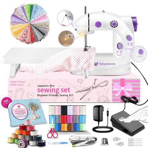 lot 9438 image: Mini Sewing Machine for Beginners-Maquina de Coser, Easy Automatic Sewing Machine with Extension Table, Household Electric Portable Sewing Tool with Sewing Kit, Small, for All Age, Kids or Adults - Retail $35
