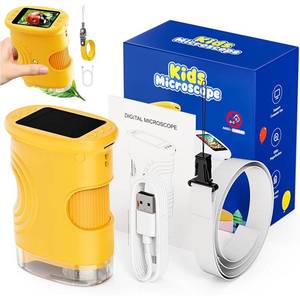lot 9457 image: Wonder Quest Microscope, 200x-1000x Magnification Handheld Portable Microscope, with 4k Screen & LED Lights, Educational Science Toy, Ideal for Outdoor Discovery, Classroom (Yellow) - Retail $40