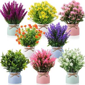 lot 9467 image: Cindeer 8 Pcs Small Artificial Potted Flowers Fake Potted Plants Plastic Faux Flowers for Home Decor Indoor Artificial Plants in Pots for Wedding Home Desk Tabletop Outdoor Office Kitchen - Retail $36