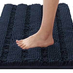 lot 9472 image: H.VERSAILTEX Bathroom Rugs Bath Rugs for Bathroom Non Slip Bath Mats Extra Thick Chenille Striped Rug 17 x 24 Absorbent Soft Shaggy Washable Dry Fast Bath Mats for Bath Room Floor - Navy - Retail $20