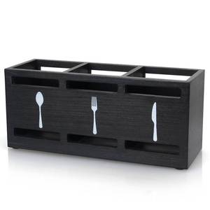 lot 9489 image: Ayiaren Wooden Silverware Caddy Flatware Cutlery Holder Wood Silverware Organizer Containers Small Black Kitchen Utensil Holder for Countertop Spoon and Fork Holder Flatware Utensils Caddy for Party - Retail $16