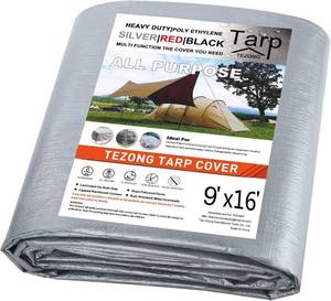 lot 19710 image: Tarps Heavy Duty Waterproof 9x16ft,TEZONG Silver Tarp 12Mil Plastic Tarpaulin Outdoor Tarp Cover for Emergency Rain,Patio Furniture,Wood,Roof,Camping,Car,Pool - Retail $32