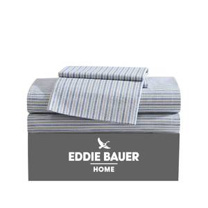lot 19714 image: Eddie Bauer - King Sheets, Cotton Percale Bedding Set, Crisp & Cool Home Decor (Ticking Stripe NavyGreen, King) - Retail $49