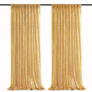 lot 19716 image: Gold Sequin Backdrop Curtains 2 Panels 2FTx8FT Glitter Gold Photo Backdrop for Wedding Party Stage Decorations - Retail $21
