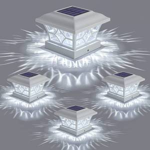 lot 19734 image: APONUO Solar Post Cap Lights 4 Pack with 1000mAh Battery - for 4x4 5x5 6x6 Fences, Larger Size & Longer Lasting, 2-Mode, IP64 Waterproof, for Deck Patio Yard (White) - Retail $50