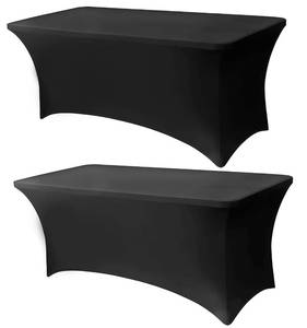 lot 19744 image: Lemict 6FT Black Table Cloth - 2 Pack Fitted Stretch Rectangle Spandex Tablecloth, Washable Table Cover for Party, Picnic, Wedding, Banquet, Birthday and Festival(30 x 72) - Retail $15