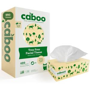 lot 19745 image: Caboo Tree Free Facial Tissue Paper, Tree Free, Eco Friendly 3 Ply Tissue Flat Box - 120 Sheets Per Box, Total of 4 Boxes, 480 Total Tissues - Retail $25