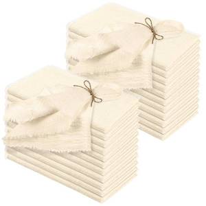 lot 19757 image: Preboun 24 Pcs Fringe Napkins Bulk Cloth Cotton Soft 17 x 17 Inch Rustic Reusable Washable Festive Square Table Napkins with Fringe for Parties Wedding Restaurant Table Accessory(Ivory) - Retail $27